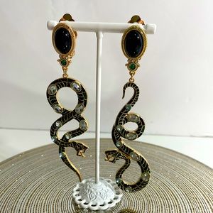 Chic Long Dangle Enamel Crystal Snake Earrings